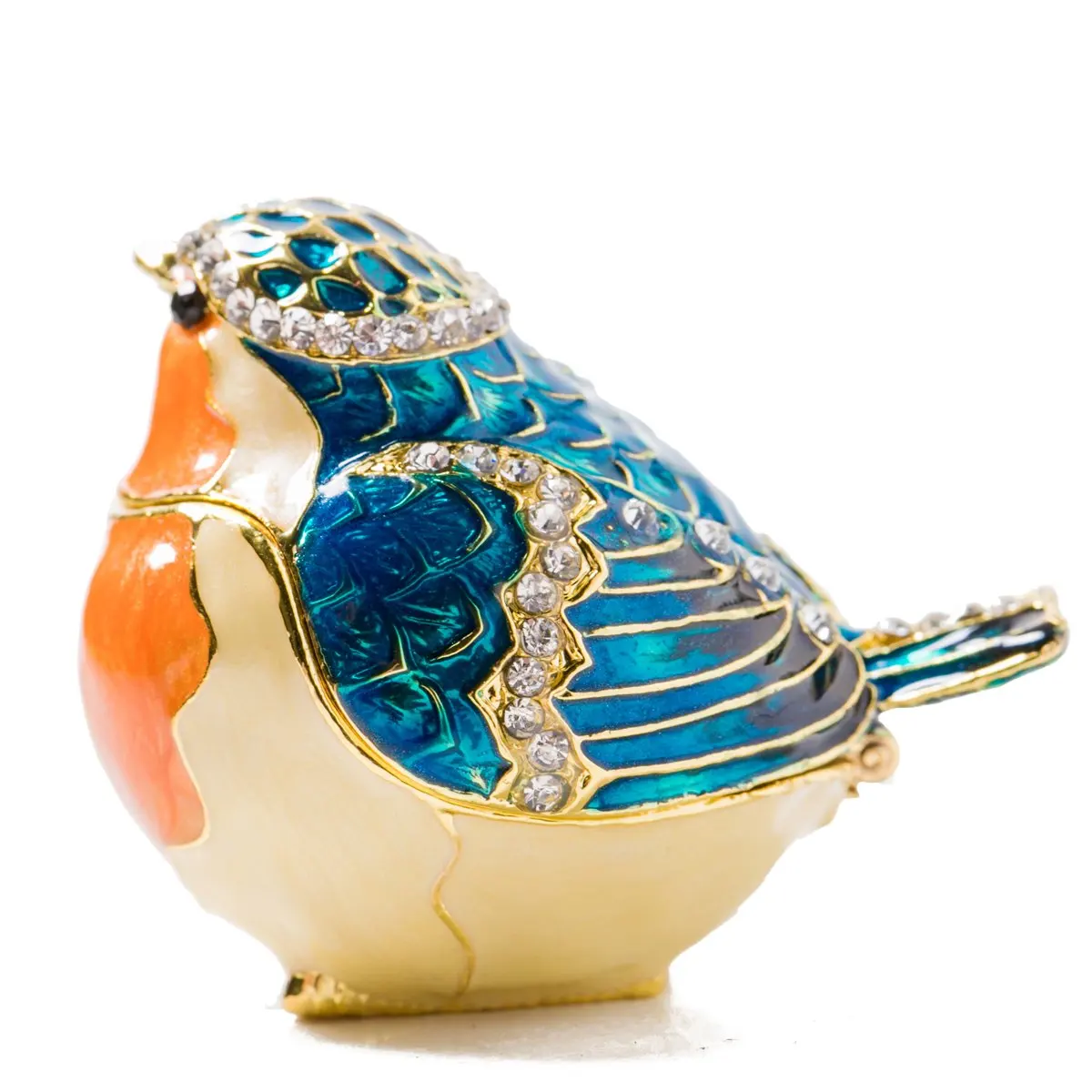 Chickadee Bird Trinket Jewelry Enameled Box Crystals Figurine Decor Gifts Holder