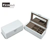 White Glossy Wooden Jewelry Box With Movable Compartments And V Logo Buckle Lined With Brown Velvet