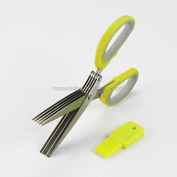 Kitchen Herb Scissors 5 Blades Stainless Steel With Clean Comb Cover