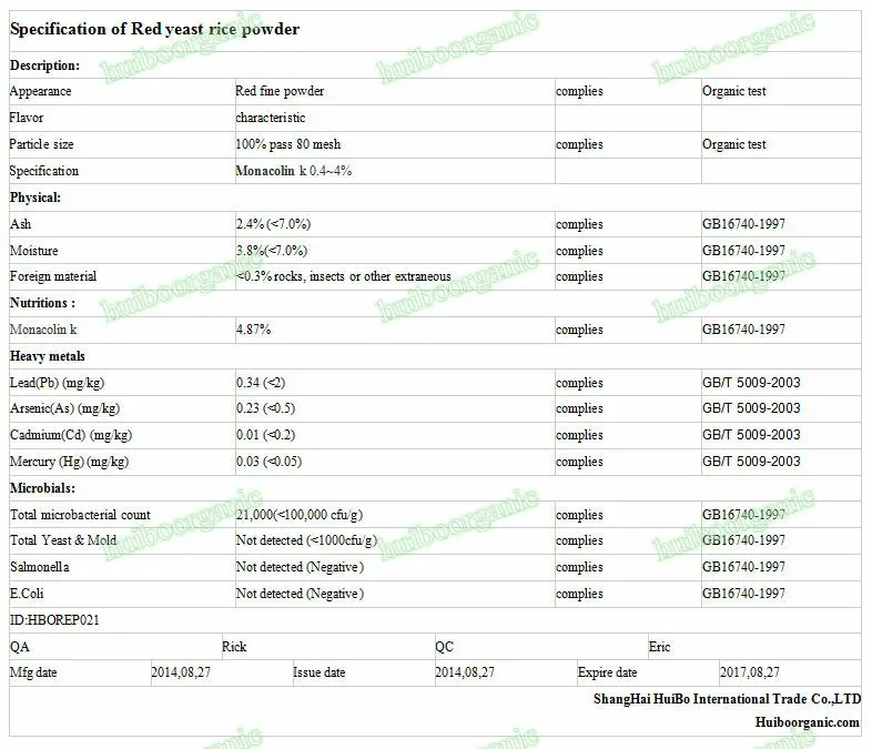COA21 red yeast rice powder