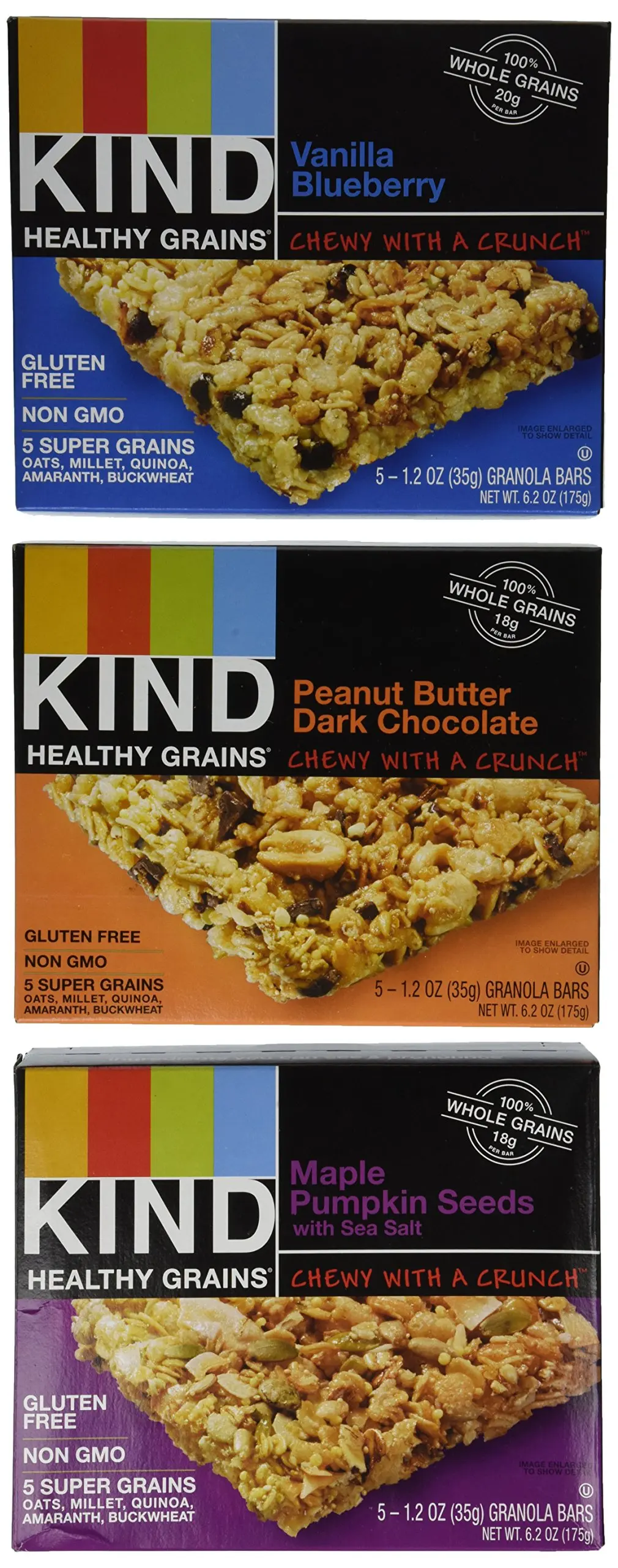 KIND Healthy Grains Granola Bars, Three Flavor Variety Pack, Gluten Free, 1.2oz Bars, 15 Count