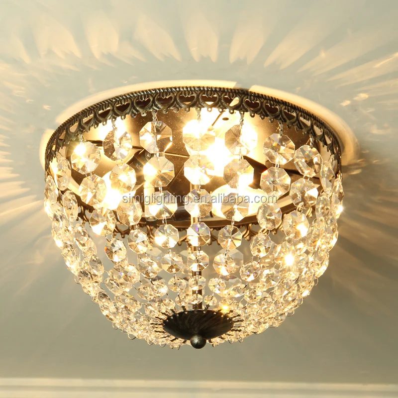 hand Weave Crystal decoration metal round lampshade led e14 chandelier ceiling lamp