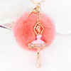 Hot Fashion Women Rabbit Fur Cony Hair Ballet Dancer Nice Ball Pom Pom Charm Car Keychain Handbag Key Ring Pendant