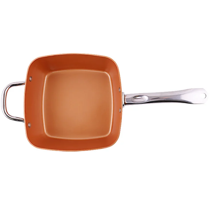High Quality Nonstick Copper Plated Aluminum Square Saucepan Frying