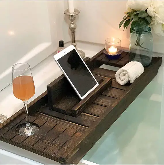 Wooden Bathroom Accessory Rustic Wood Bathtub Tray Bath Tub Caddy Rustic Wood Bathtub Tray Bath Tub Caddy