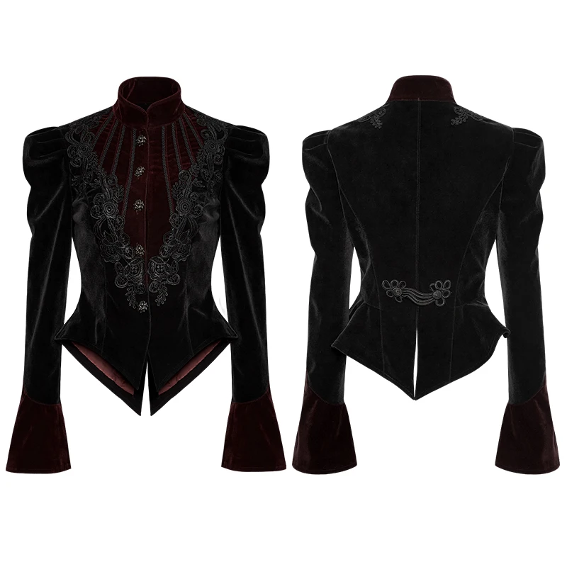 Y-769 PUNK RAVE Gothic Scissor-tail Twill Velveteen Red Ladies Short Dress Jacket