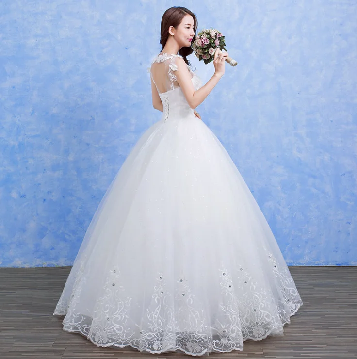 ZH2369G Elegant Lace Appliques Ball Gown Wedding Dresses V Neck Floor Length Bridal Gown