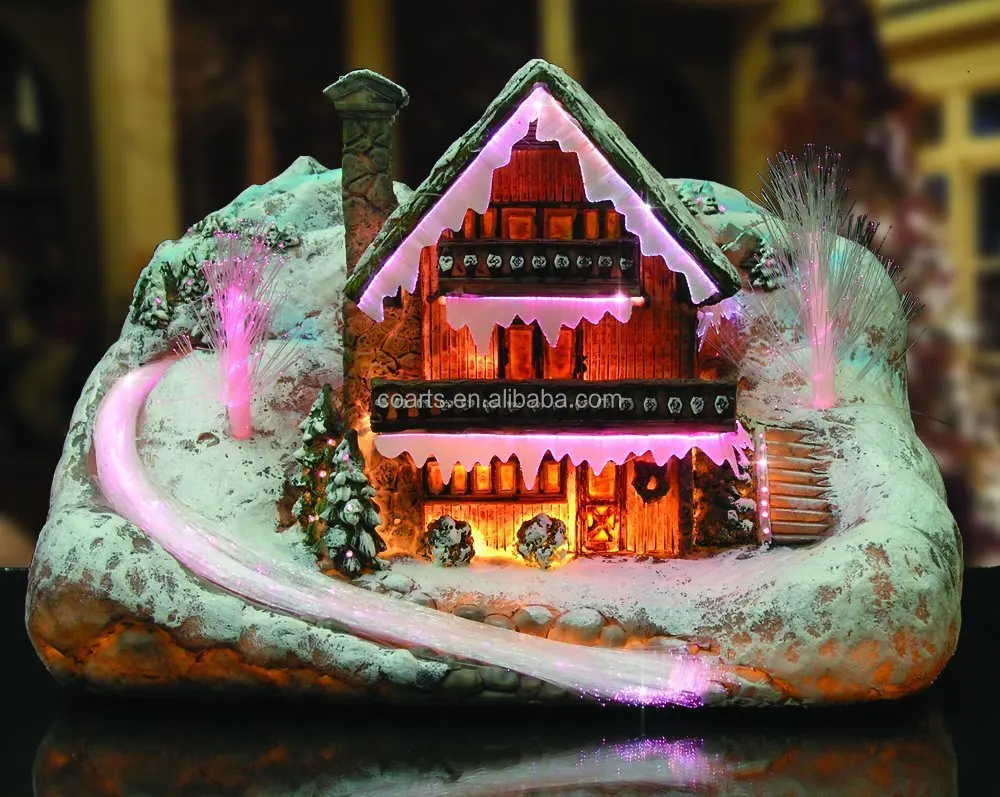 Custom Resin Christmas  Village  Scene  Fibre Optic Led Light 