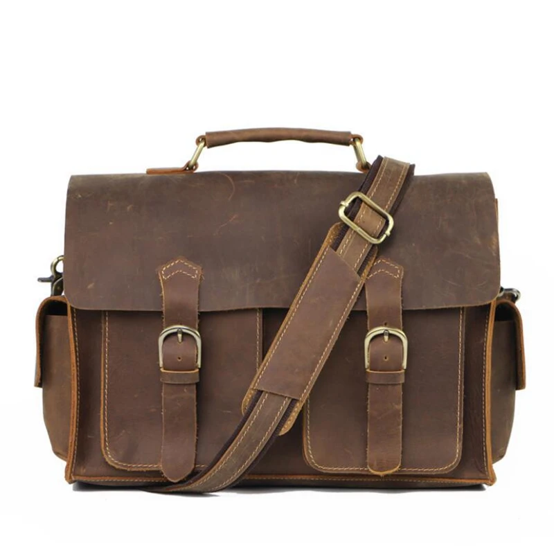 Men/'s Leather Business Messenger Laptop Shoulder Briefcase Brown Bag