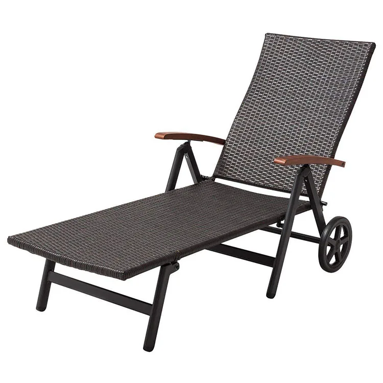 Adult nap lounge chair outdoor leisure folding wicker furniture with handrails