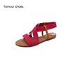Italian women shoe sandals with Red Color Bandage Strappy Elastic Flat summer Sandals
