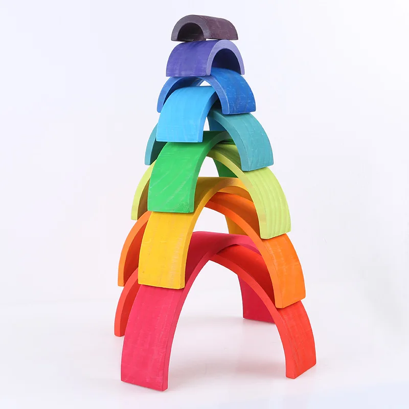 Rainbow Toy Colored Arch Bridge Blocks Set Rainbow Building Block Montessori Wooden 10 Unisex Colorful 1 Set/kraft Paper Box