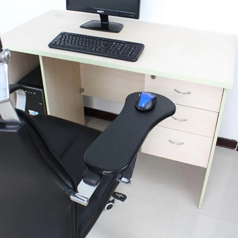 The desk and chair are two computer hands to shoulder