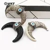 WT-NP243 Gorgeous Genuine leather crescent horn pendant with evil eye charm, Fashion real leather wrapped big horn pendant