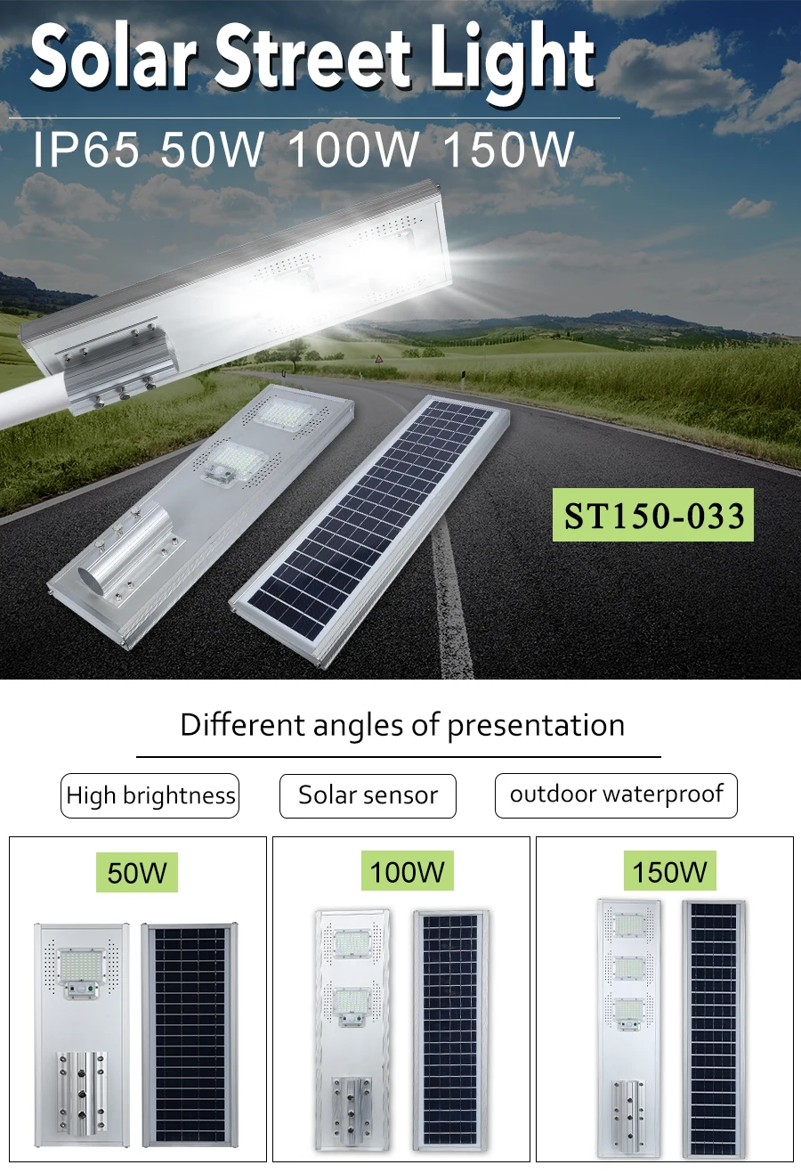 Capteur de mouvement solaire tout-en-un, étanche conforme à la norme IP65, luminaire d'extérieur, éclairage intelligent, smd, blanc, 20/40/50/60/100/150w, éclairage de rue