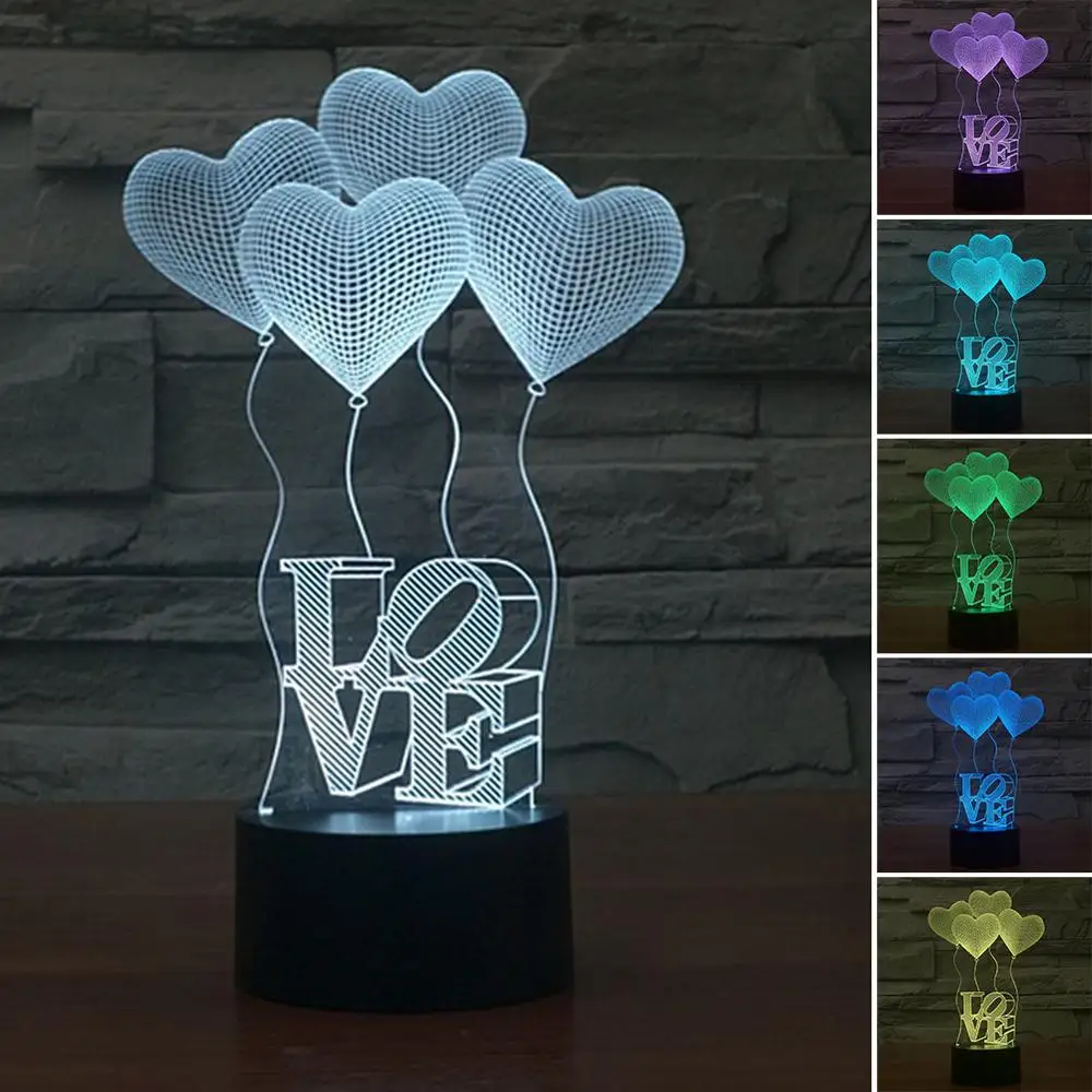 3D led Visual Optical Illusion Colorful LED Table Lamp Touch Romantic Holiday Night Light Baymax Love Heart Wedding gifts