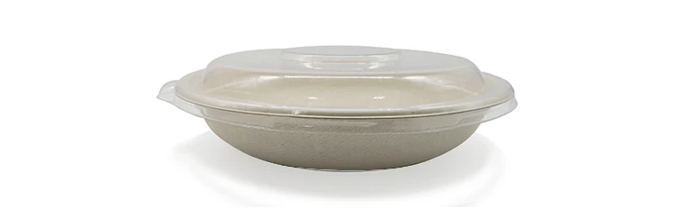 24 32 oz biodegradable bagasse bamboo fiber salad bowl with pla lid