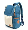 High quality fashion korean style Canvas school college backpack with Leather Trim
