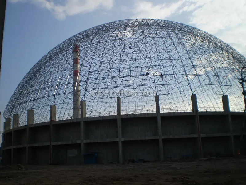 pre-engineering light type steel bolted structurallarge geodesic dome for coal storage