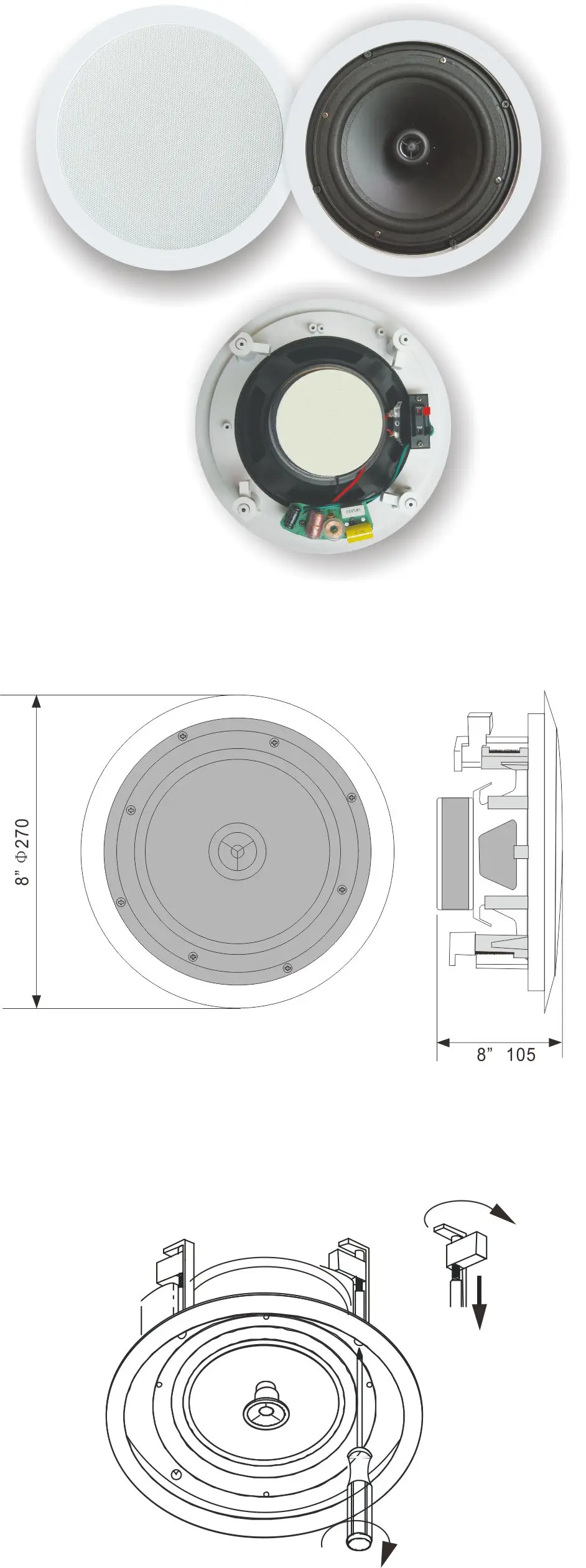 In Ceiling Speaker System 6inch 8inch 10inch 100w Public Broadcast Pa