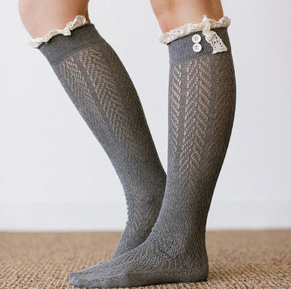 TX LOCAL Women Knit High Knee Leg Warmers Crochet Leggings Lace Boot Socks 
