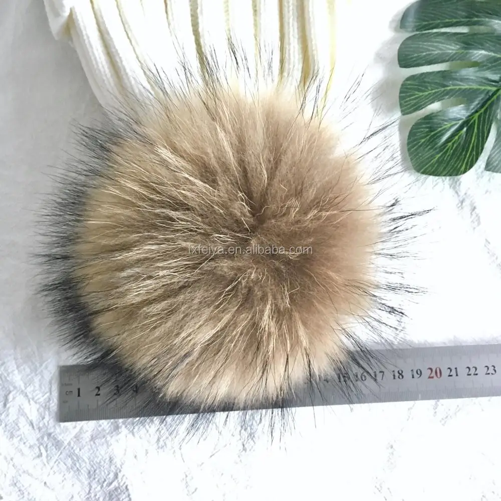 EMMEZ Raccoon Fur PomPom Cashmere Beanie