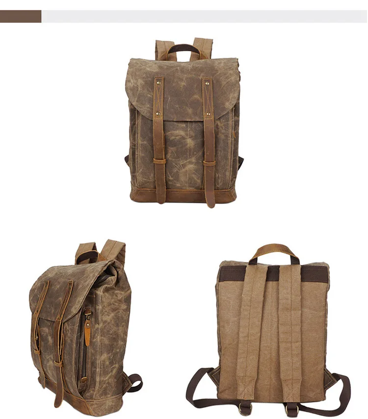 European retro vintage style water waxed resistant canvas back pack bagpack rucksack knapsack backpack bag
