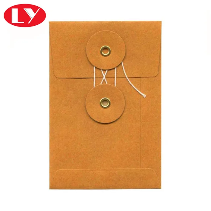 Custom Made Kraft Paper Envelope With Button And String Closure Buy