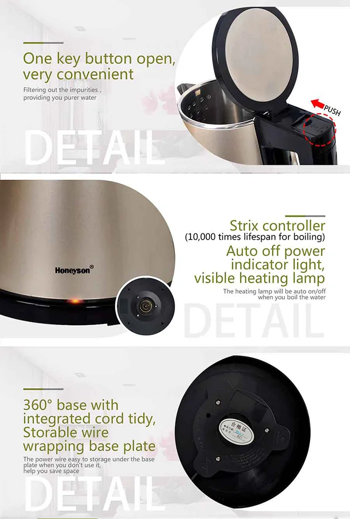 Honeyson hot hotel luxury double wall multifunction electric kettle