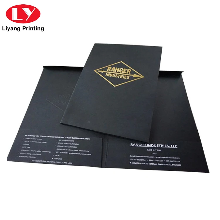 Custom Printed A4 Black Paper File Folders Printing With Logo In Gold