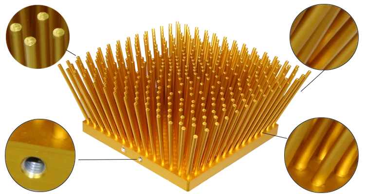 Cold forged led pin fin 100 watt heat sink 160mm square.