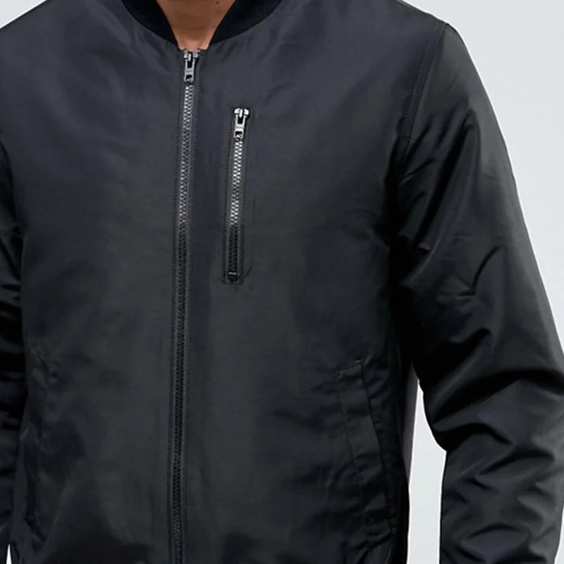 High Quality New Autumn Baseball Collar Zip Chest Pocket Black Mesh Lining Long Sleeve Mens 100