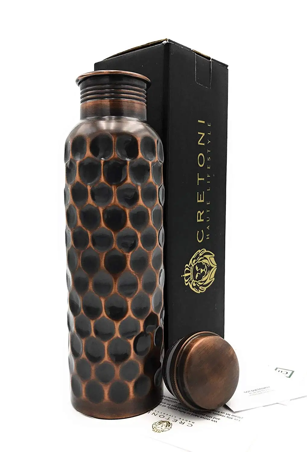 INDIAN BAZAAR CRAFTS Hammered Copper Yoga Water Bottle Silver touch quoted Thermos Flask Capacity Handmade/& Leak Proof Ayurvedic Health Benefits,Sports,Gym,Yoga /& Travel 1 ltr