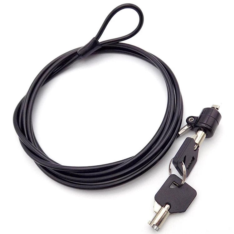 Security Black Pvc Coating Steel Wire Retractable Adjustable Small Cable Lock With Double Keys