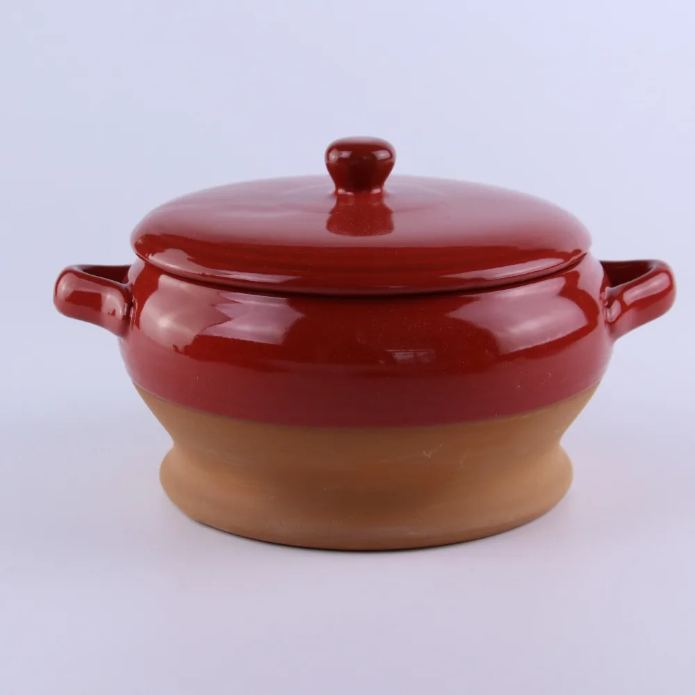 Two Ears Glazed Terracotta Ceramic Stoneware Soup Pot With Lid & Handle