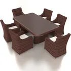 Vintage ho&agrave;ng phong c&aacute;ch ratan d&agrave;i b&agrave;n ăn v&agrave; 6 ghế đặt wicker ngo&agrave;i trời đồ nội thất patio