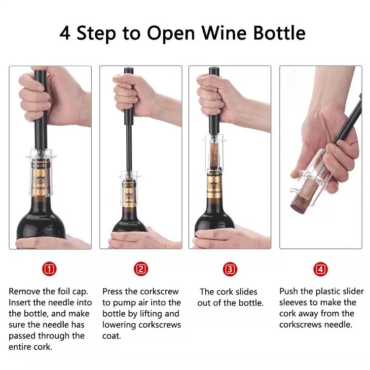 Best Manual Wine Bottle Opener Cork Remover Easy Air Pump Pressure Cork ...