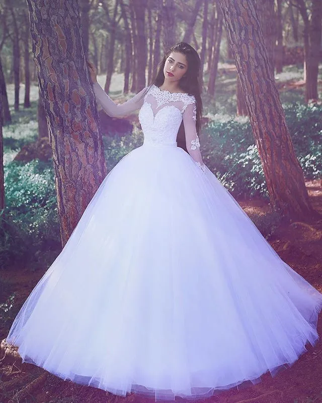 2018 Africa Long Sleeves Appliques Ball Gown Wedding Dresses