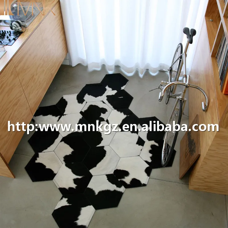 Mnk Patchwork Round Cowhide Rug Leather Carept Design For Living