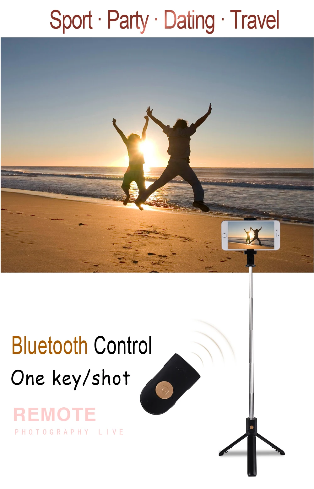 Selfie Stick Tripod K07 Extendable Stick Mini Tripod With Detachable