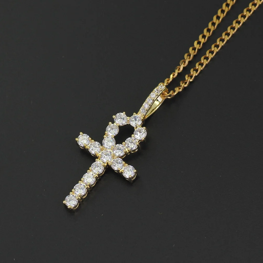 CN019 Hip Hop Anha cross Pendant brass Setting CZ stones Necklace Jewelry for men and women