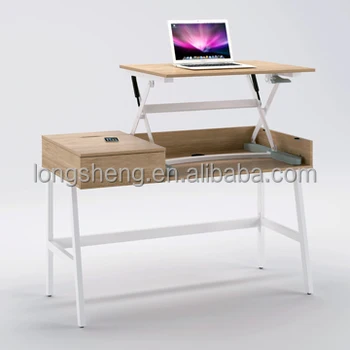Sit Stand Height Adjustable Wooden Computer Desk View Stand