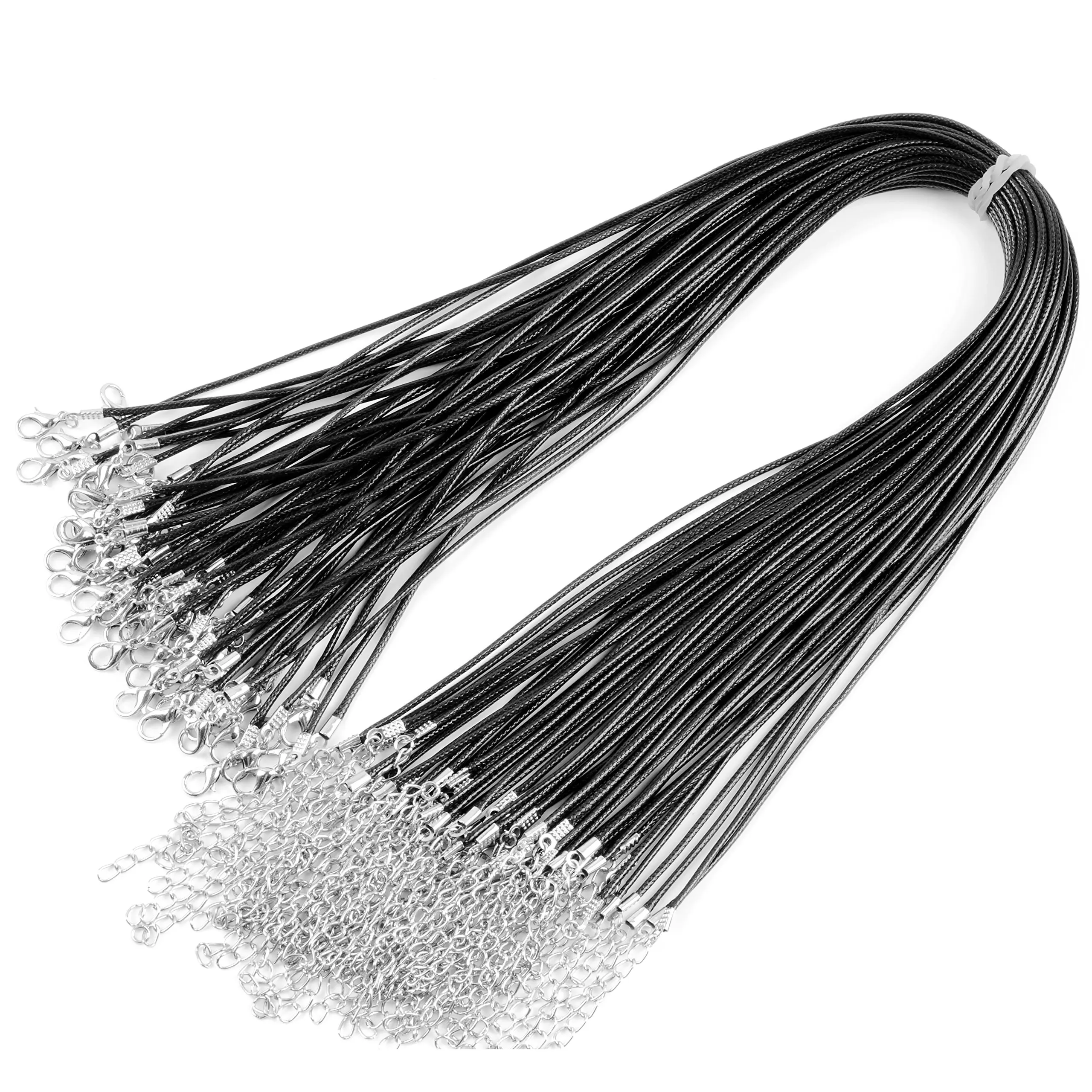 50pcs Imitation Leather Braided Cord Black Rope 1.5mm 18 Inch Necklaces Chain With Lobster Claw Clasp