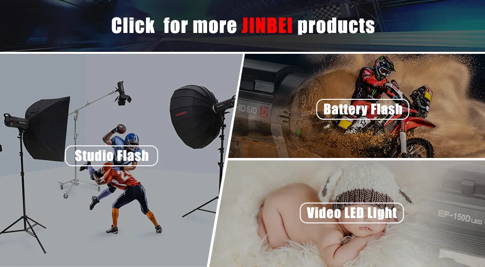 JINBEI HD-400 Pro 400W 1/8000s High Speed Studio Strobe Photo Flash Light 14cm Magnetic Reflector 5 Color Gels for Commerical