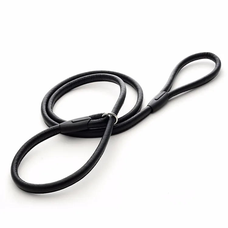 High Quality Soft Rolled Leather Slip Lead Dog Leash Durable Pu Leather