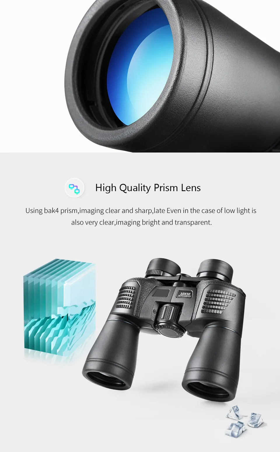 High quality high magnification wide range binoculars 10x50