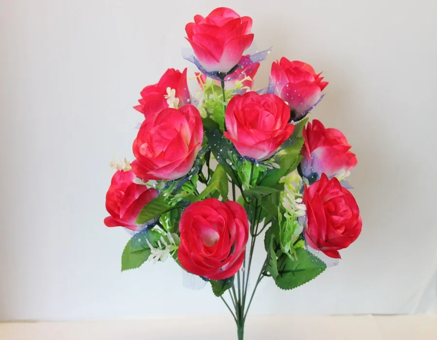 12 Heads Coral Silk Rose Flowers Buy Coral Silk Flowers,Artificial