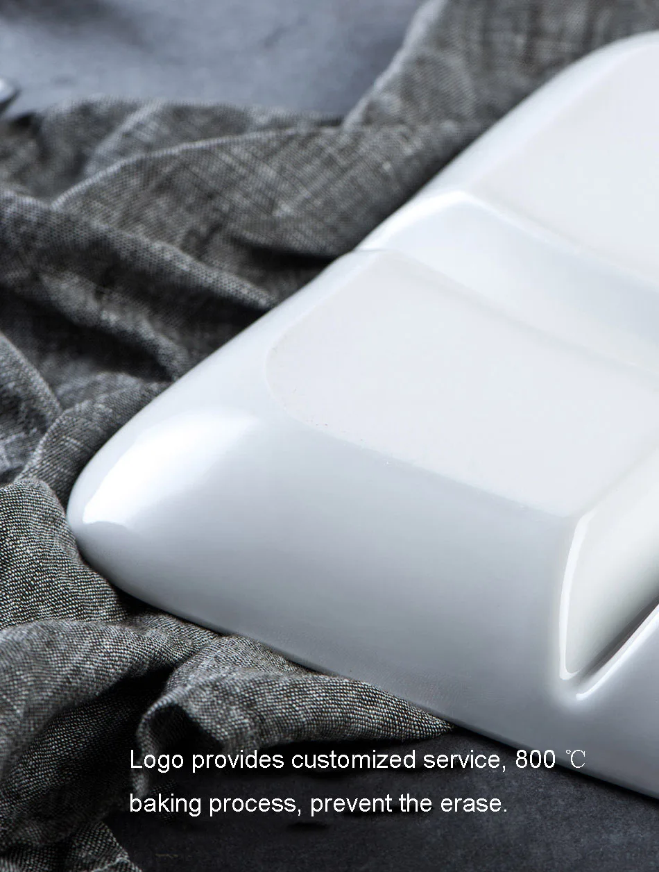 Ceramic separated pure white fast food hotel children's split breakfast tray support custom logo 10" 12"