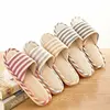 2019 MRTONG Woman Man Open Toe Slippers Washable Soft Striped Memory Foam Cotton Indoor Hotel Slippers