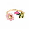 high quality hand painted flower gold cuff ring women wedding rings
